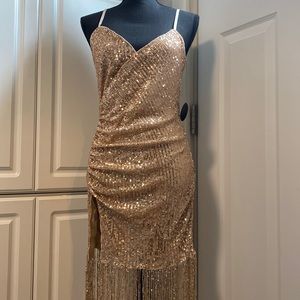 Hot Miami Styles Gold sequin beaded dress large